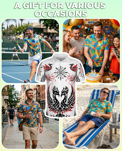 Phoenix Tribal 3D Polo Shirt for Men – Nordic Raven Symbol Style | Netecom