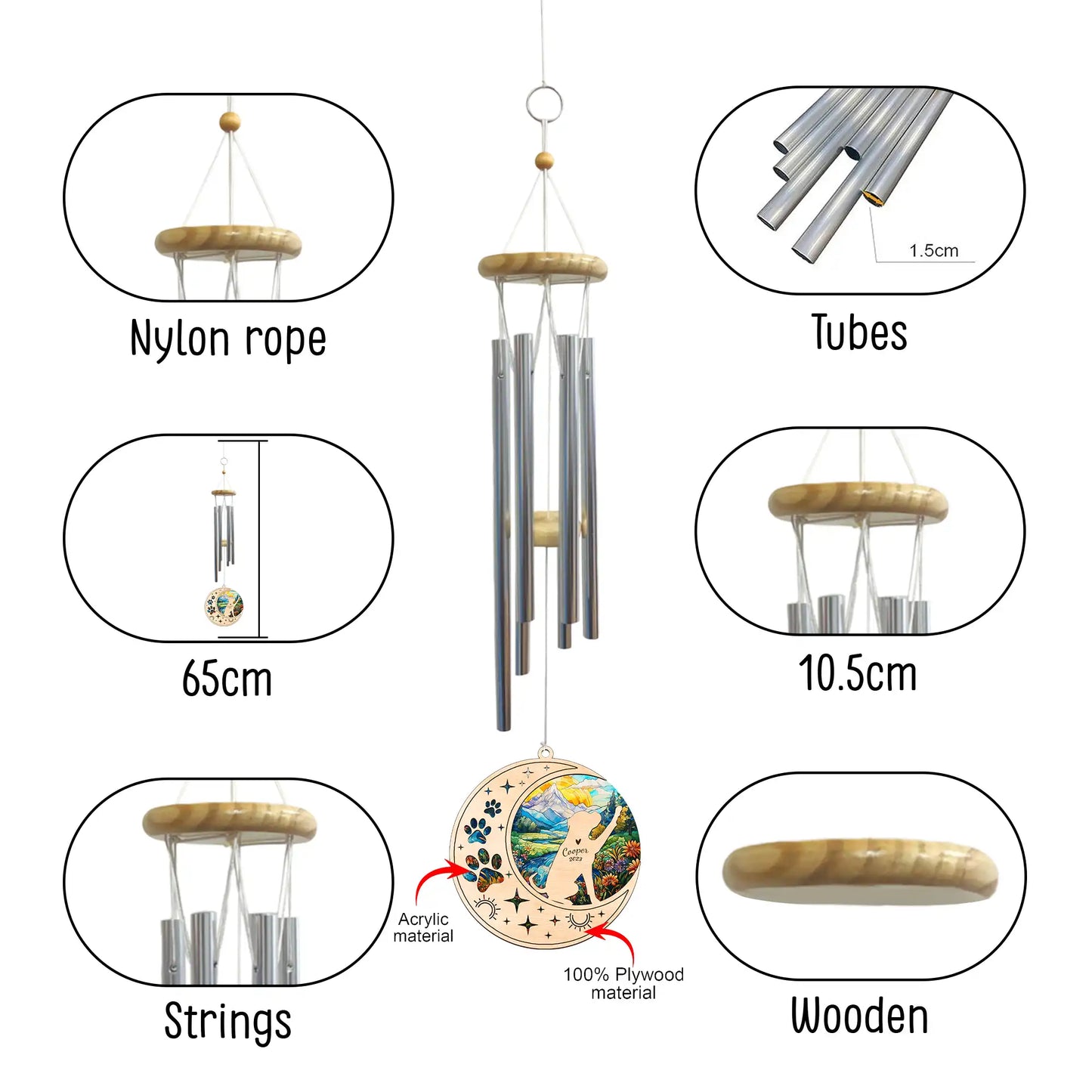 Personalized Boxer Dog Memorial Wind Chime - Pet Loss Remembrance Gift