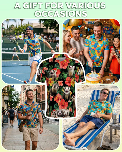 Ferret Hawaiian Polo Shirt – Tropical Floral Style | Netecom