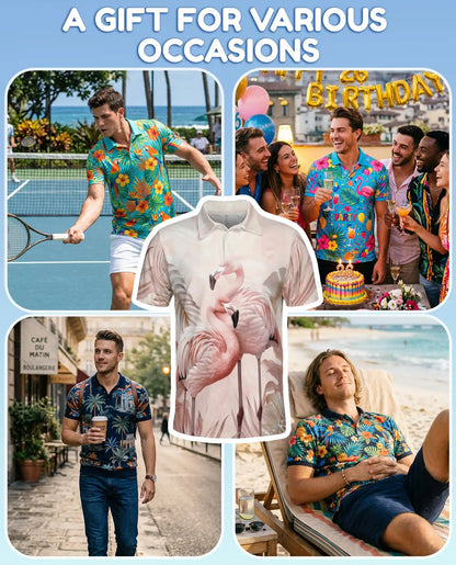Pink Flamingo 3D Printed Polo Shirt for Men – Summer Tropical Shirt | Netecom