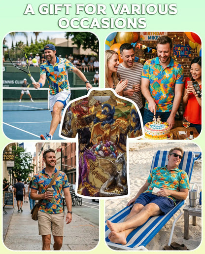 Dragon Treasure 3D Polo Shirt for Men – Fantasy Gold Hoard Art Style | Netecom