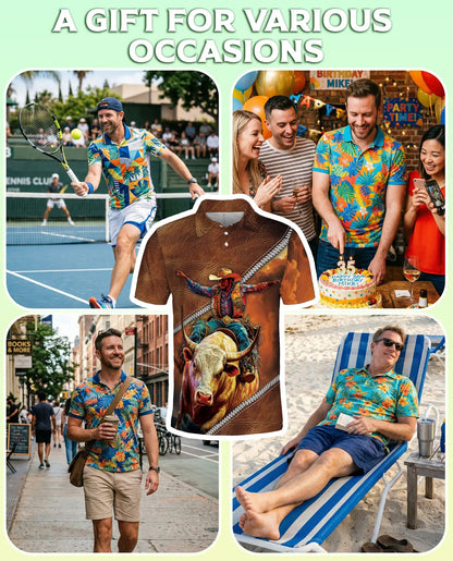 Cowboy Bull Riding 3D Polo Shirt for Men – Western Rodeo Ranch Style | Netecom