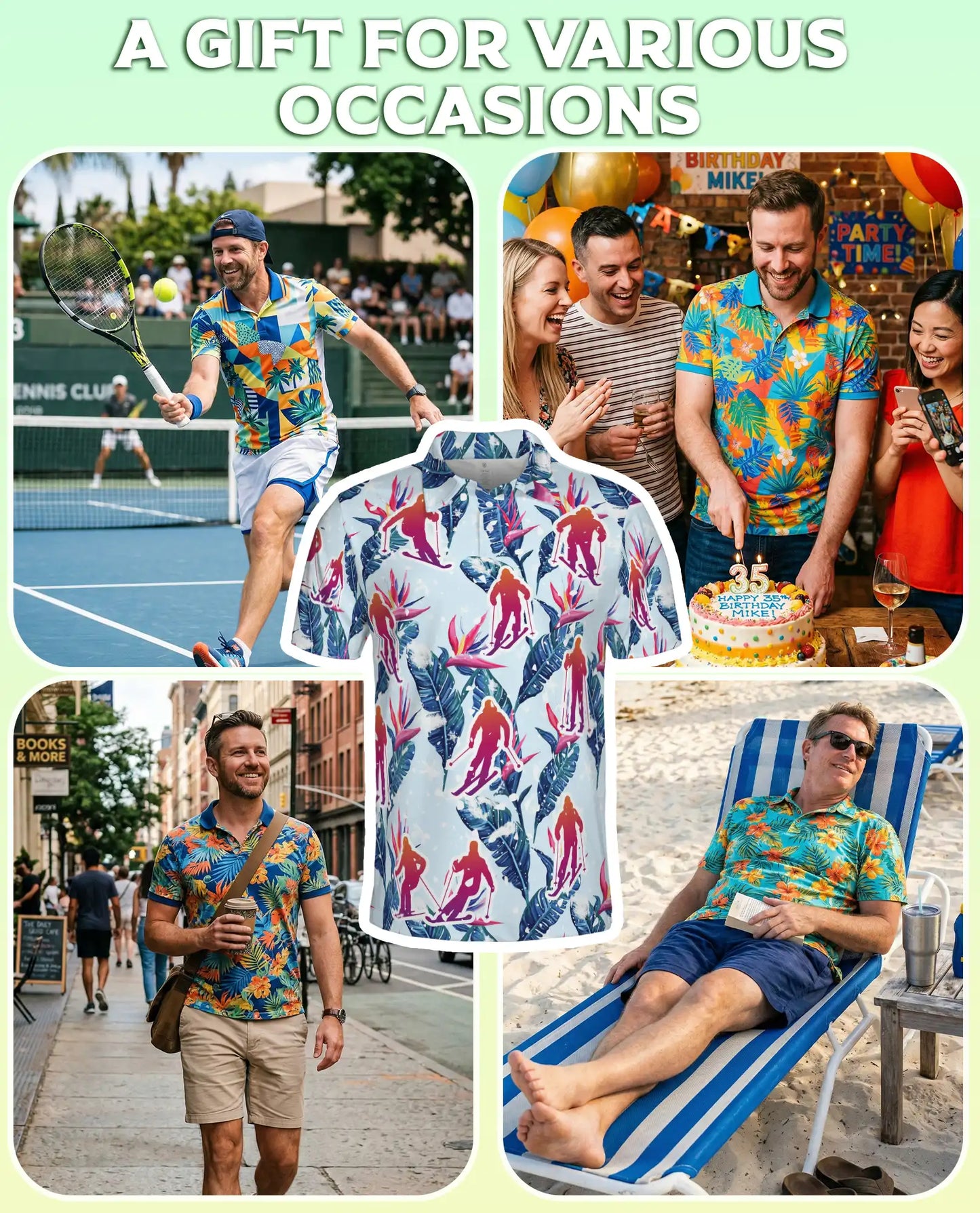 Tropical Skiing 3D Polo Shirt for Men – Floral Winter Sports Style | Netecom
