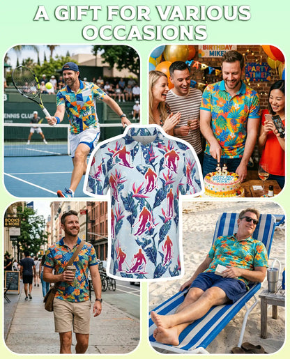 Tropical Skiing 3D Polo Shirt for Men – Floral Winter Sports Style | Netecom