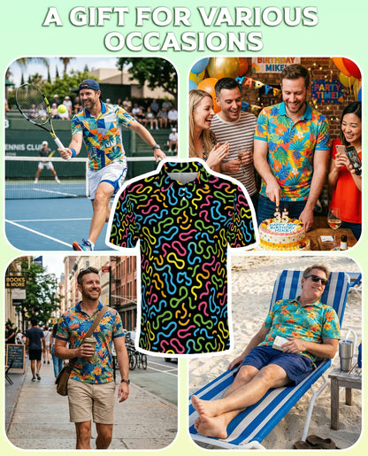 Retro Memphis Pattern Polo Shirt for Men-Colorful Abstract Style | Netecom