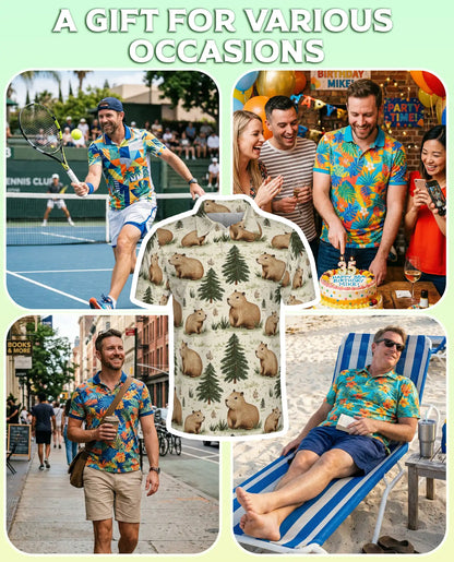 Capybara Forest 3D Polo Shirt for Men – Cute Woodland Animal Style | Netecom