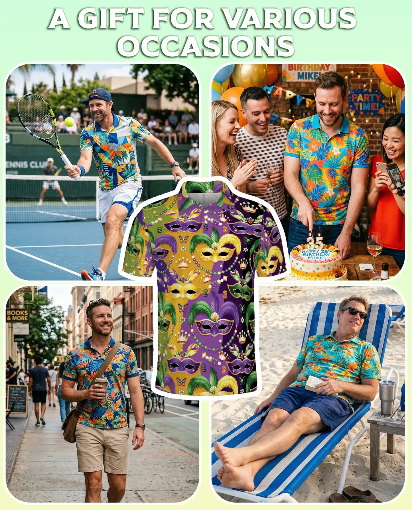 Mardi Gras Mask Pattern Hawaiian Polo Shirt | Netecom