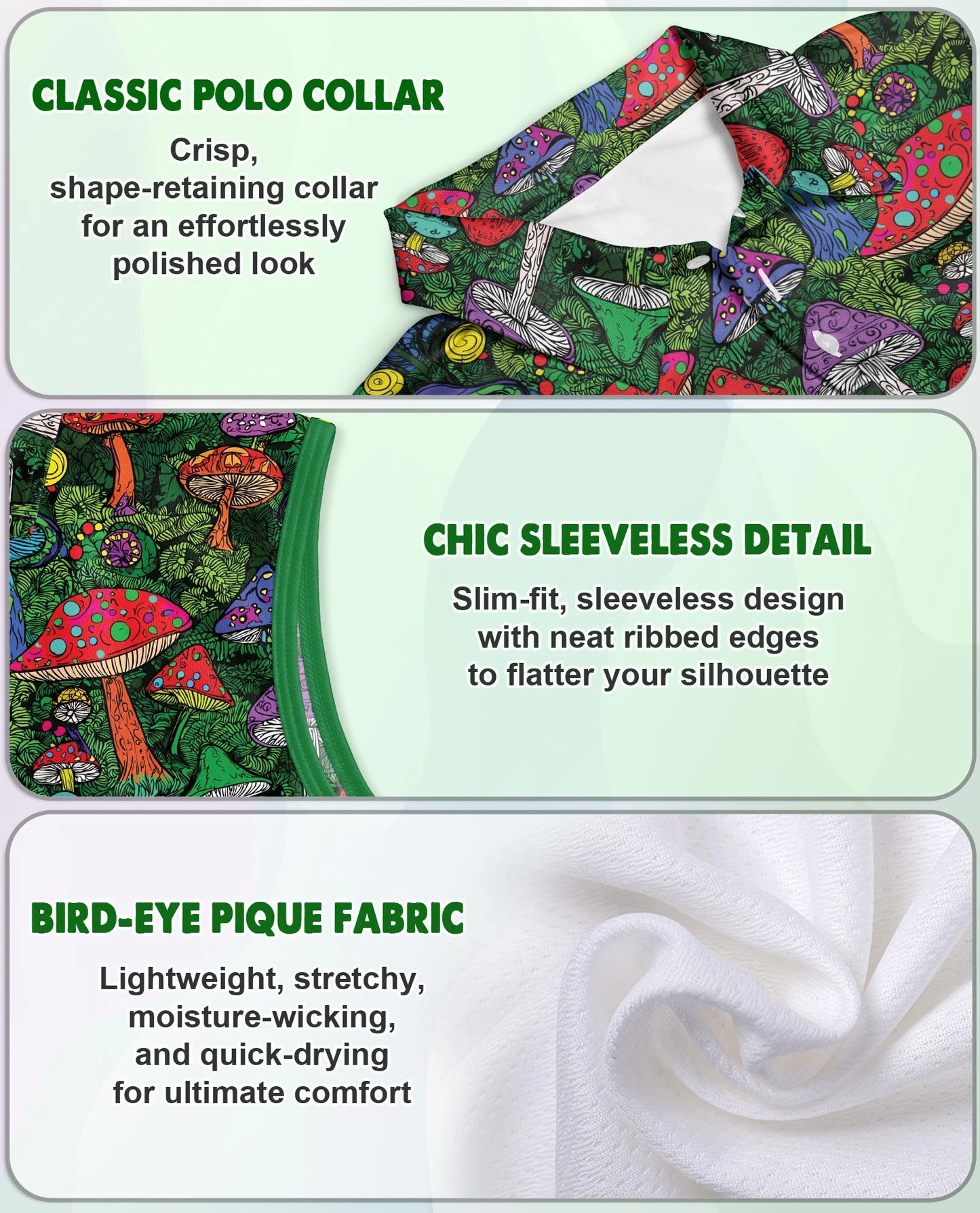 Hippie Vintage Mushroom Sleeveless Polo Shirt for Women | Netecom
