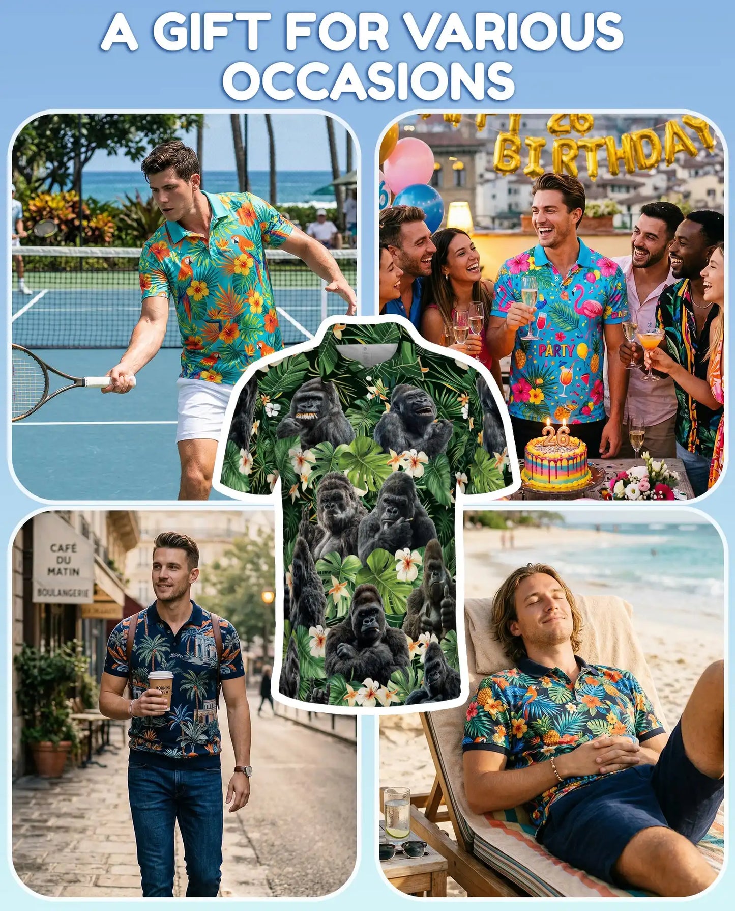 Gorilla Jungle Polo Shirt for Men – Wild Animal Print Tropical | Netecom