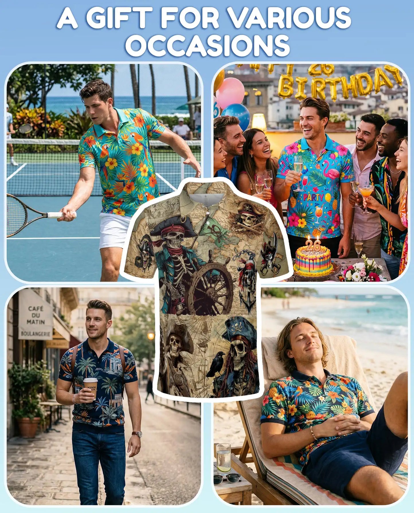 Pirate Skeleton Adventure Polo Shirt for Men – Skull Pirate Design | Netecom