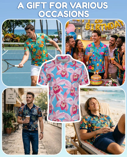 Pink Orchid Polo Shirt for Men – Tropical Floral Style | Netecom