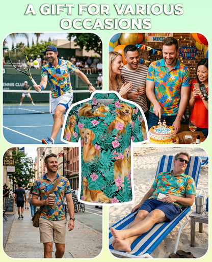 Golden Retriever Tropical Hibiscus Polo Shirt-Hawaiian Floral Dog Print | Netecom