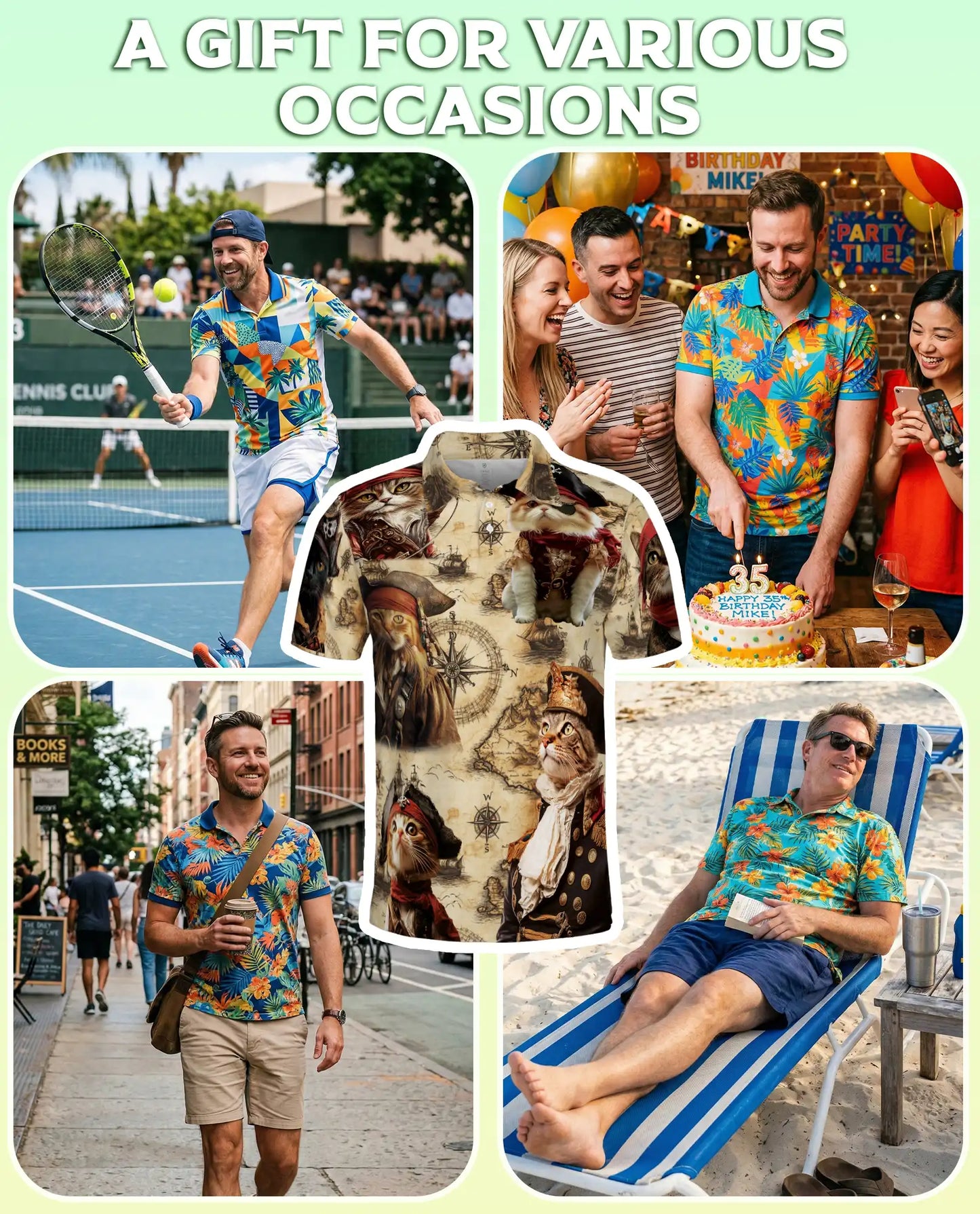 Pirate Cat 3D Polo Shirt for Men – Vintage Nautical Adventure Style | Netecom