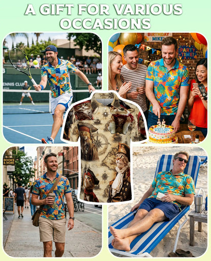 Pirate Cat 3D Polo Shirt for Men – Vintage Nautical Adventure Style | Netecom