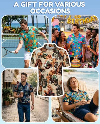 Girls on Motorcycles Polo Shirt for Men – Vintage Biker Style | Netecom