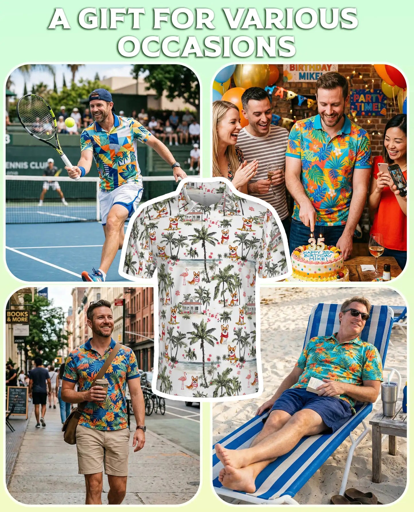 Corgi Tropical Beach Polo Shirt for Men-Summer Vacation Dog Lover Shirt | Netecom