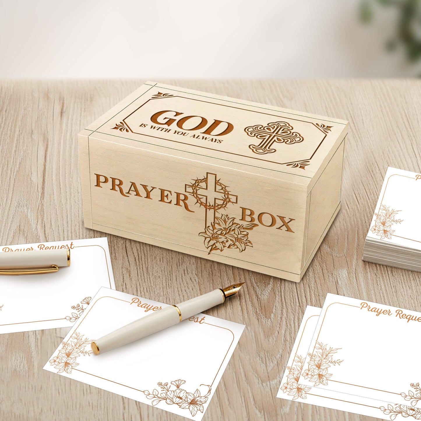 Netecom Personalized Wooden Prayer Box with Custom Name Handheld Cross, Christian Faith Prayer Box with 100 Prayer Request Cards, Religious Keepsake Gift for Daily Prayer & Reflection