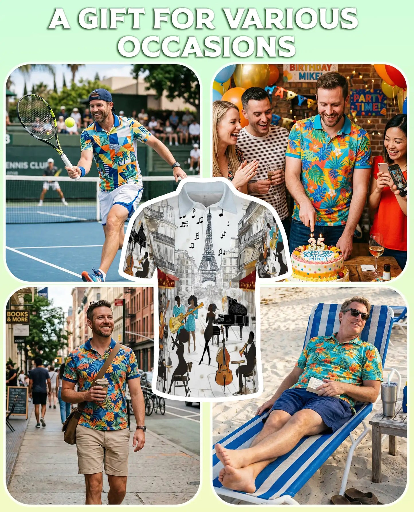 Paris Jazz Music 3D Polo Shirt for Men – Eiffel Tower Artistic Style | Netecom