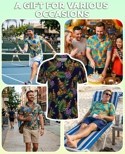 Whiskey Tropical Hawaiian Polo Shirt-Bourbon Floral Island Design | Netecom