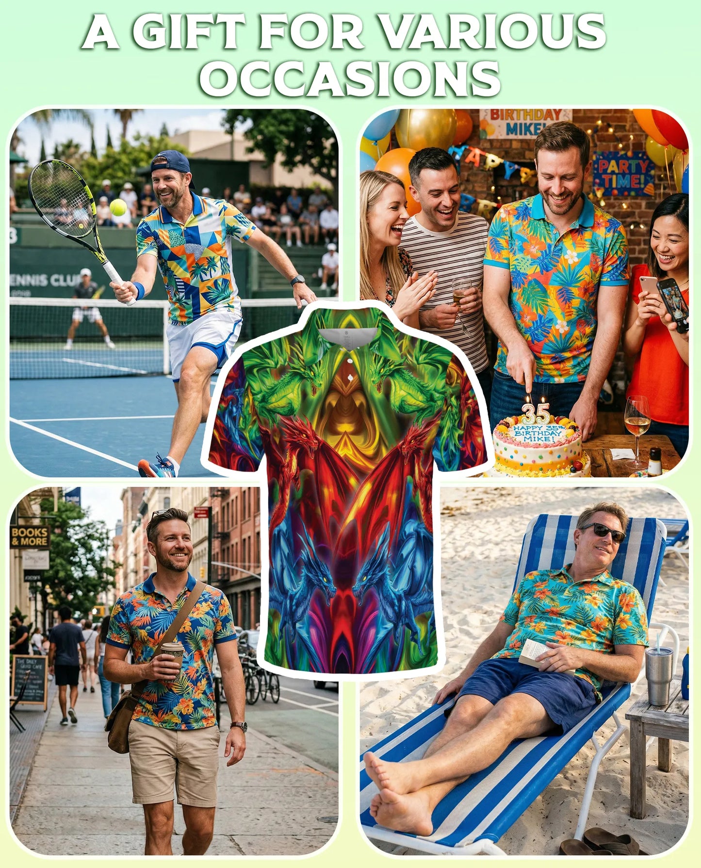Colorful Dragon 3D Polo Shirt for Men – Fantasy Fire Art Style | Netecom