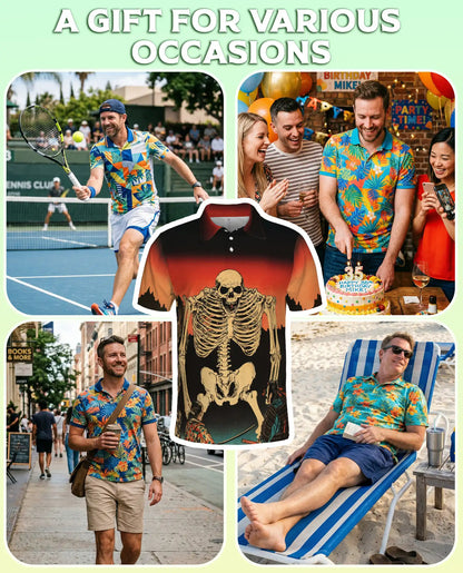 Skeleton Sunset Polo Shirt – Vintage Skull Print | Netecom