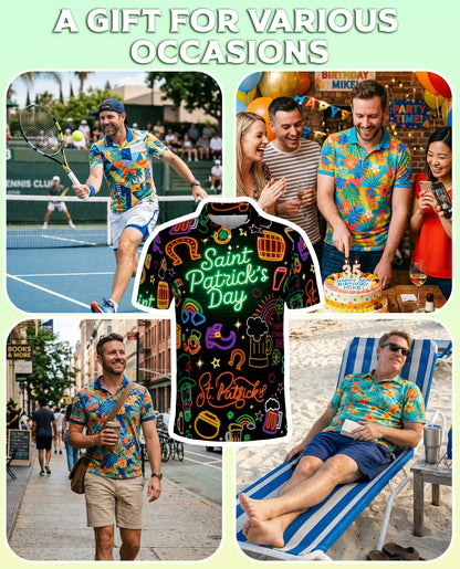 St Patrick’s Day Neon 3D Polo Shirt for Men – Funny Irish Party Style | Netecom