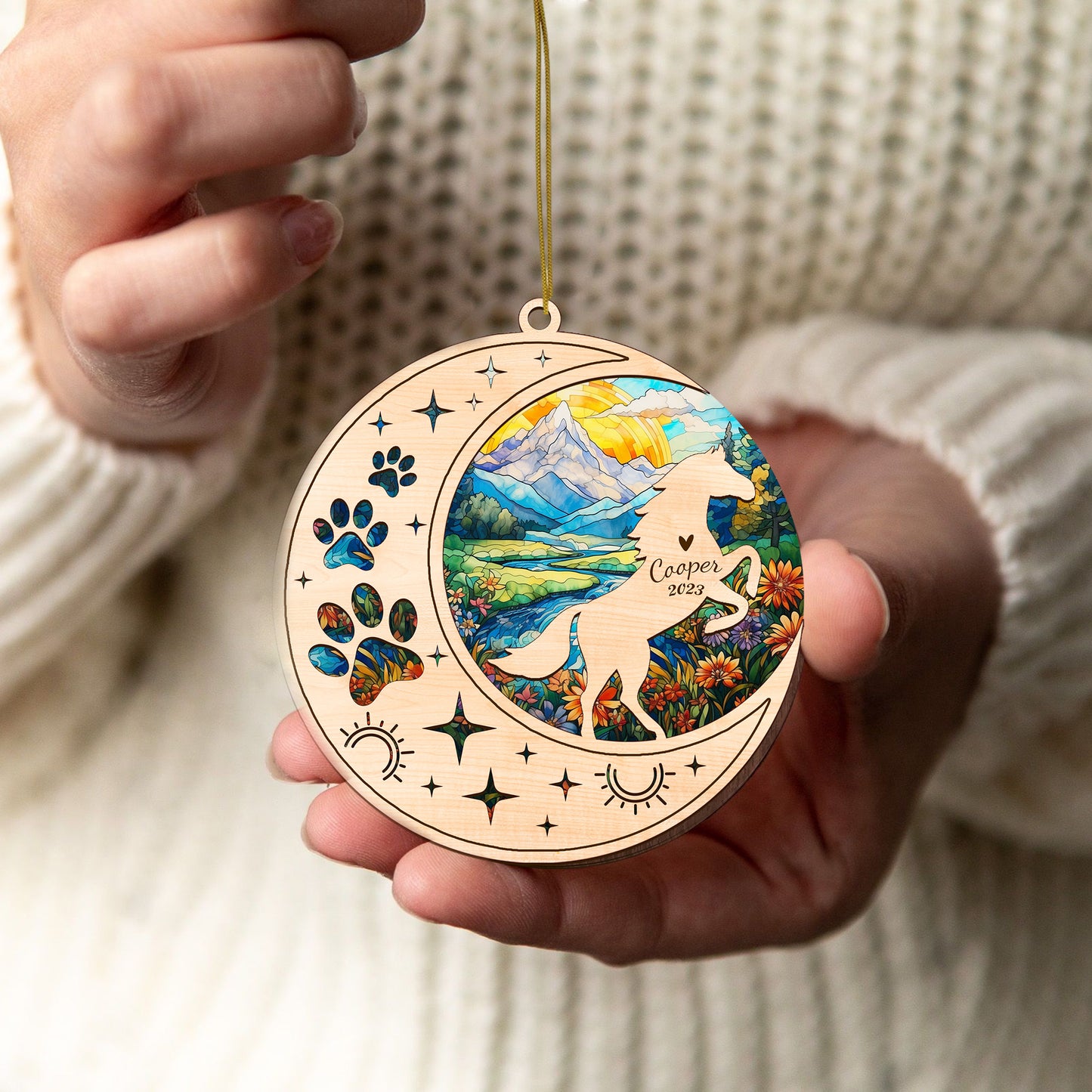 Netecom Horse Memorial Suncatcher, Personalized Horse Christmas Ornament with Name Date, Horse Death Sympathy Gift Pet Loss Sun Catchers, Bereavement Gifts for Loss of Horse Grief Gift
