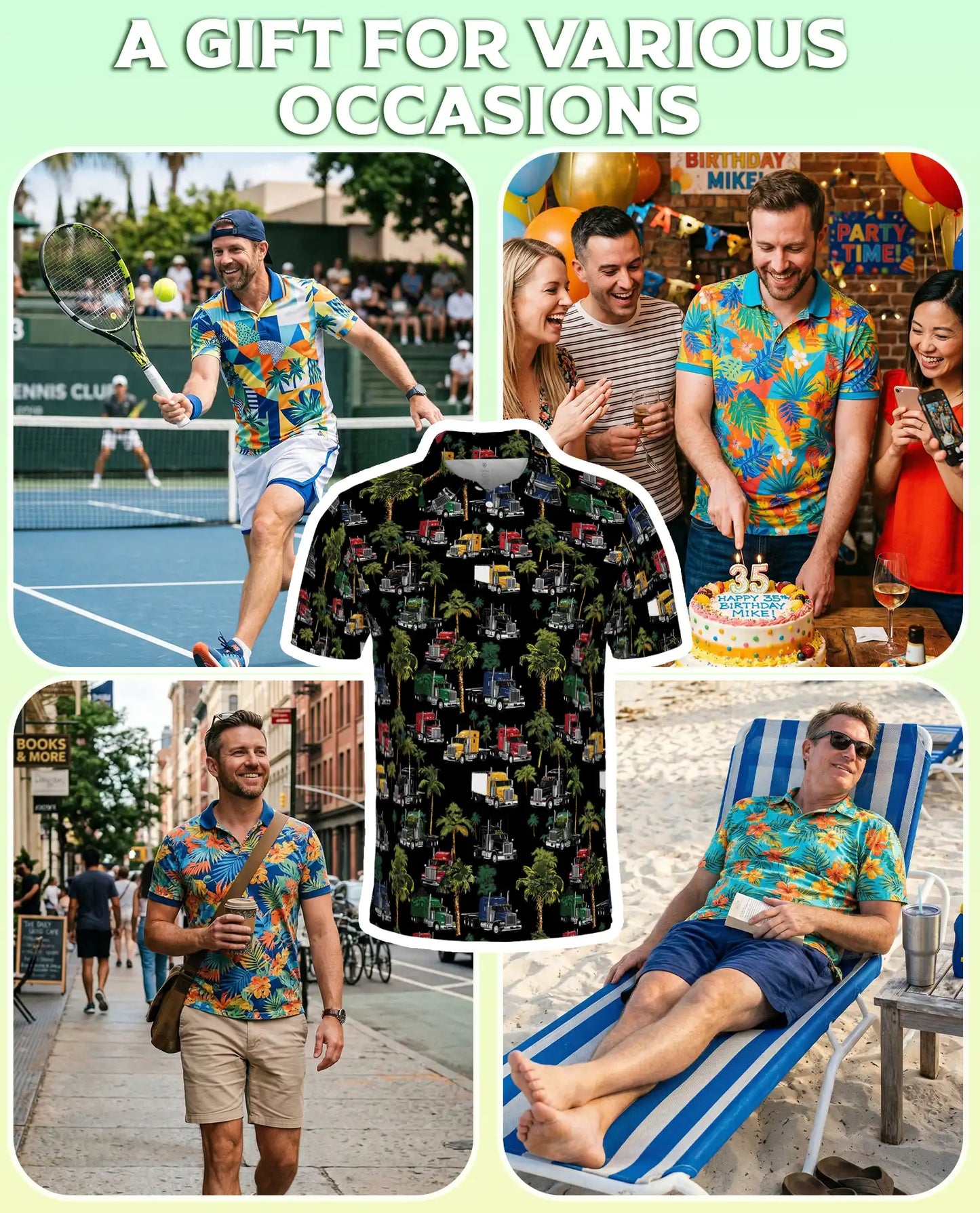 Truck Pattern Hawaiian Polo Shirt | Netecom