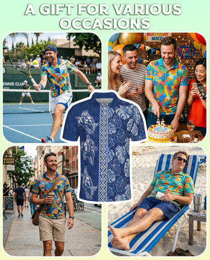 Blue Rodeo Cowboy Hawaiian Polo Shirt | Western Bull Rider Shirt | Netecom