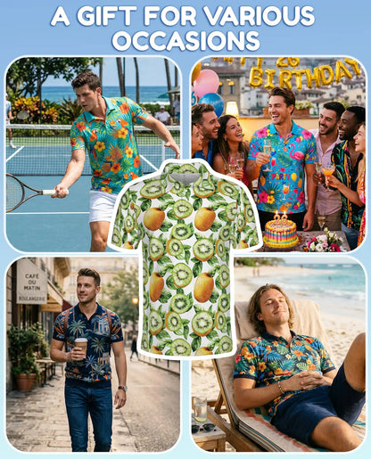 Kiwi Fruit Polo Shirt - Tropical Botanical Summer Style | Netecom