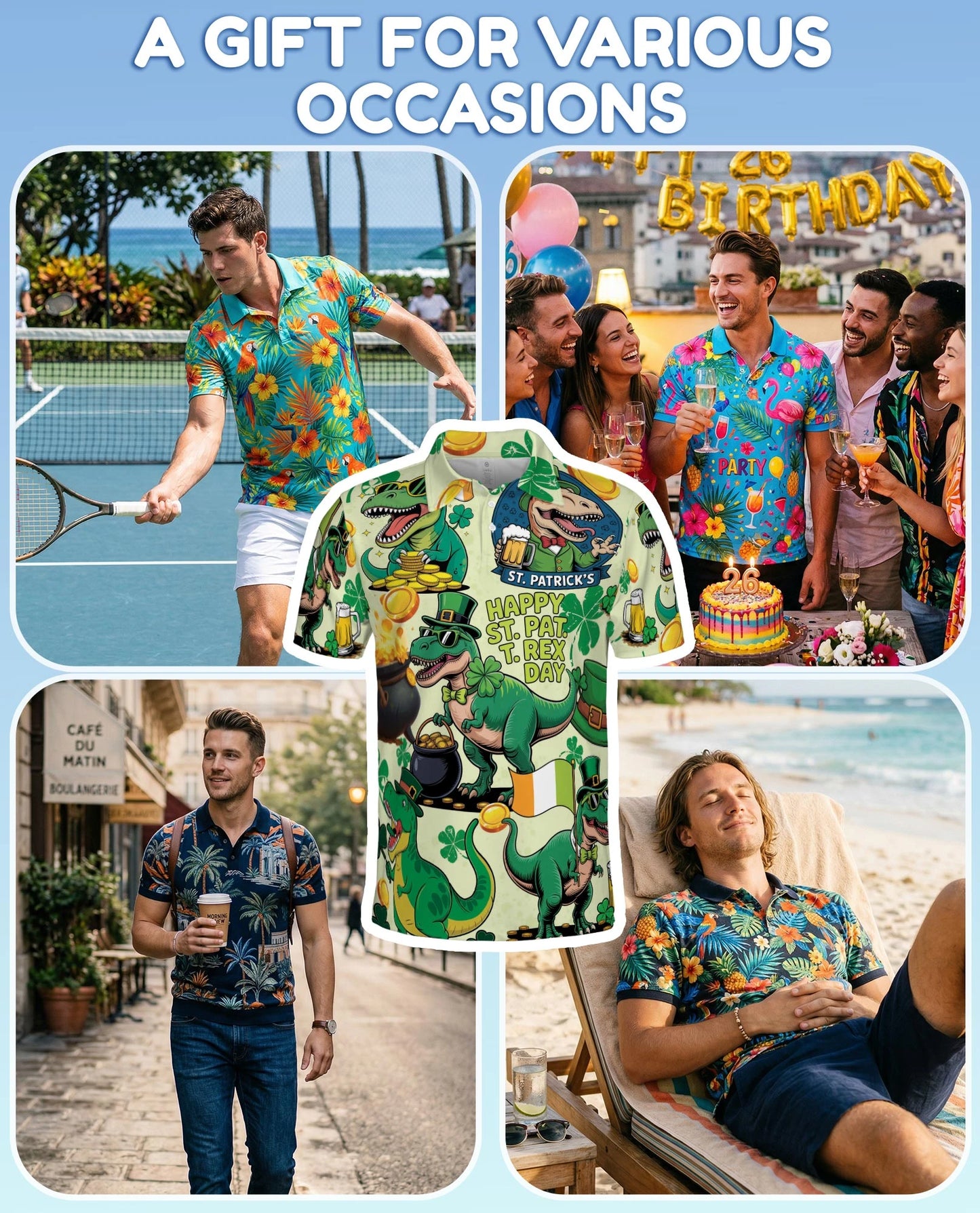 St. Patrick's Day Dinosaur Polo Shirt for Men – Funny Irish Holiday Style | Netecom
