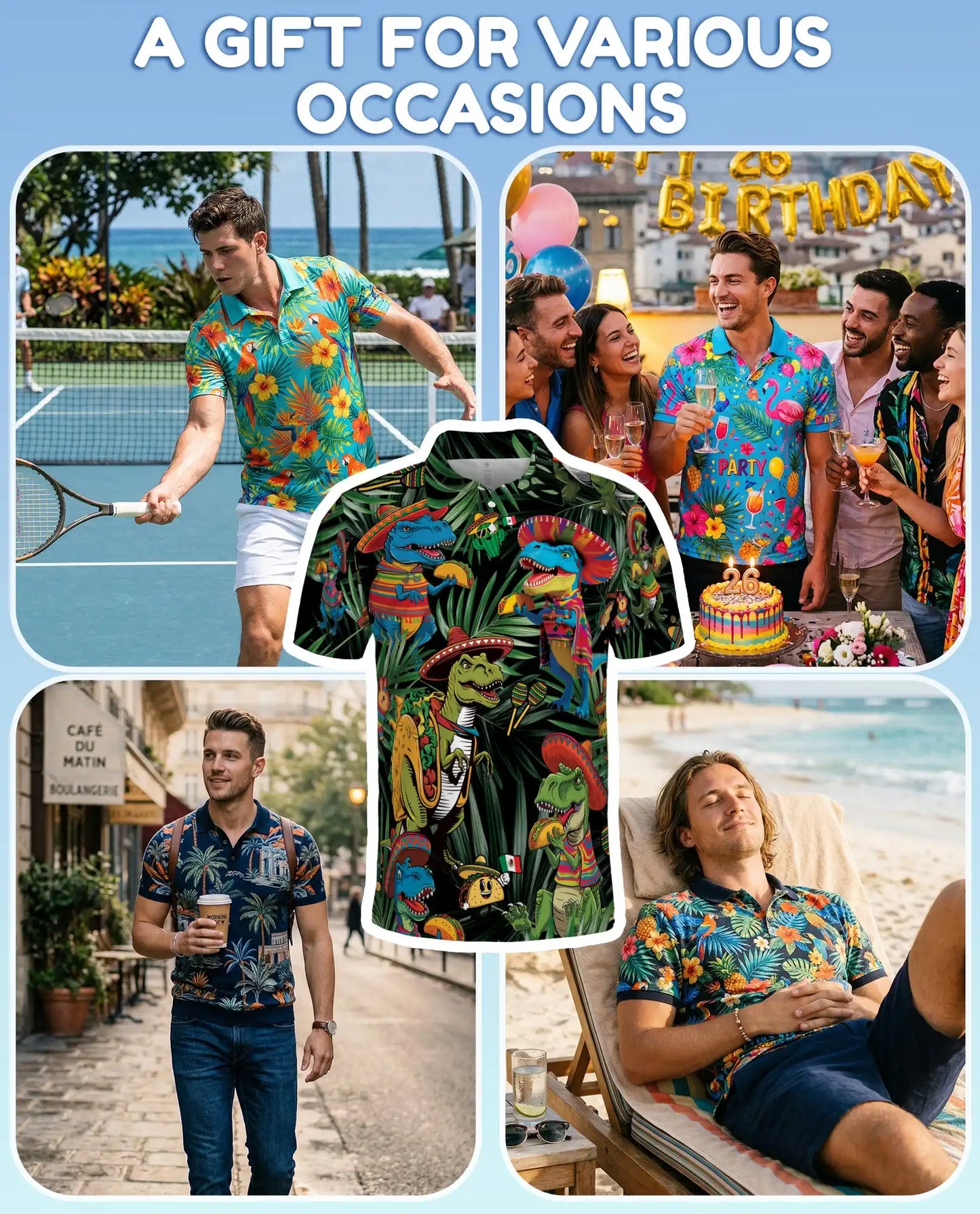 Fiesta Dinosaur Taco Hawaiian Polo Shirt-Funny Mexican Party Design | Netecom