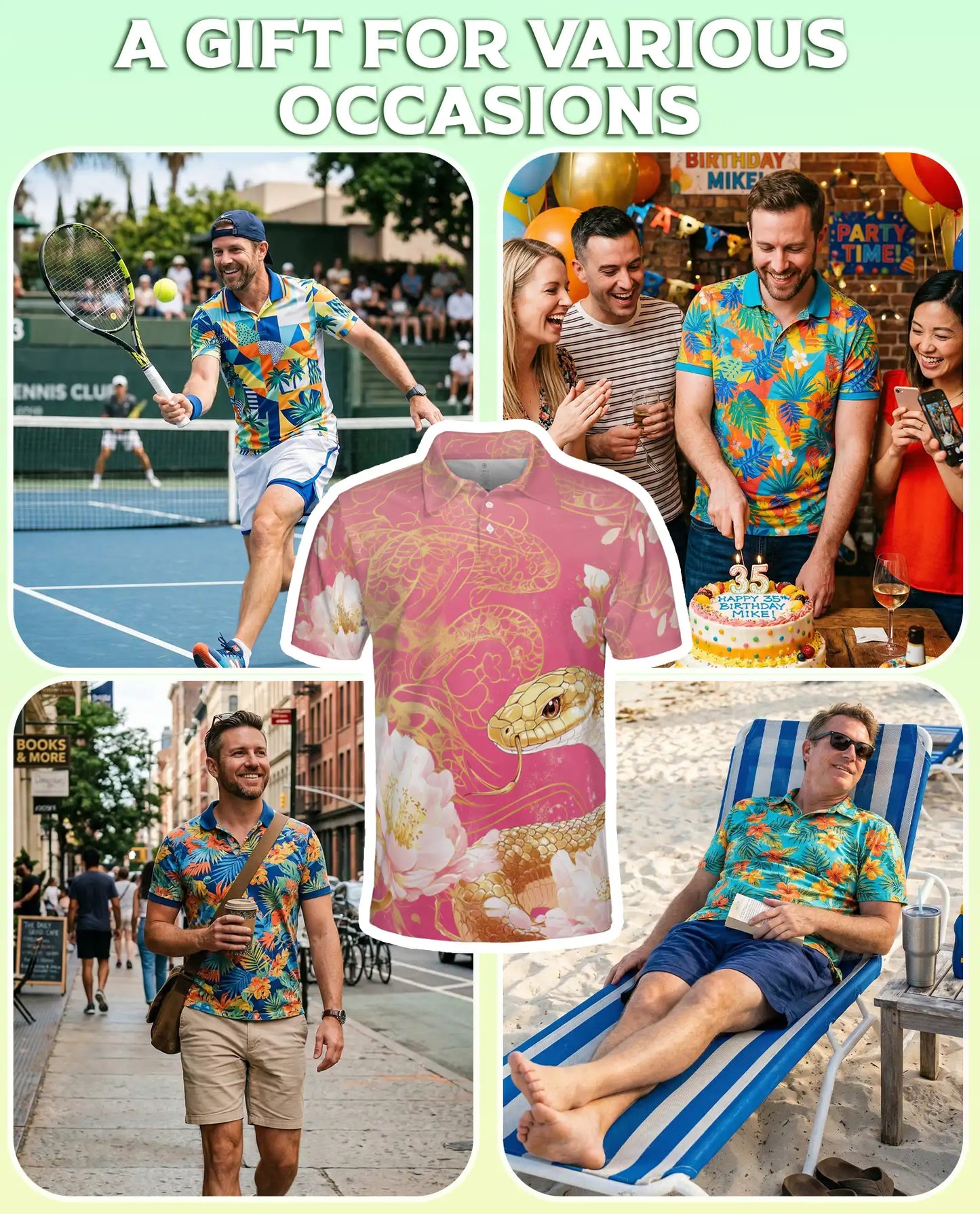 Snake Floral Polo Shirt – Gold Serpent Print | Netecom