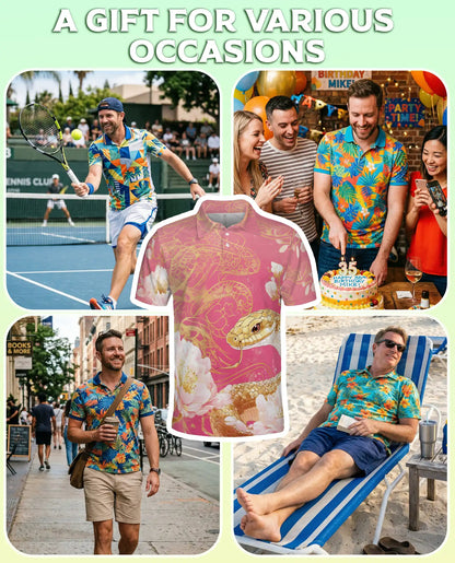 Snake Floral Polo Shirt – Gold Serpent Print | Netecom