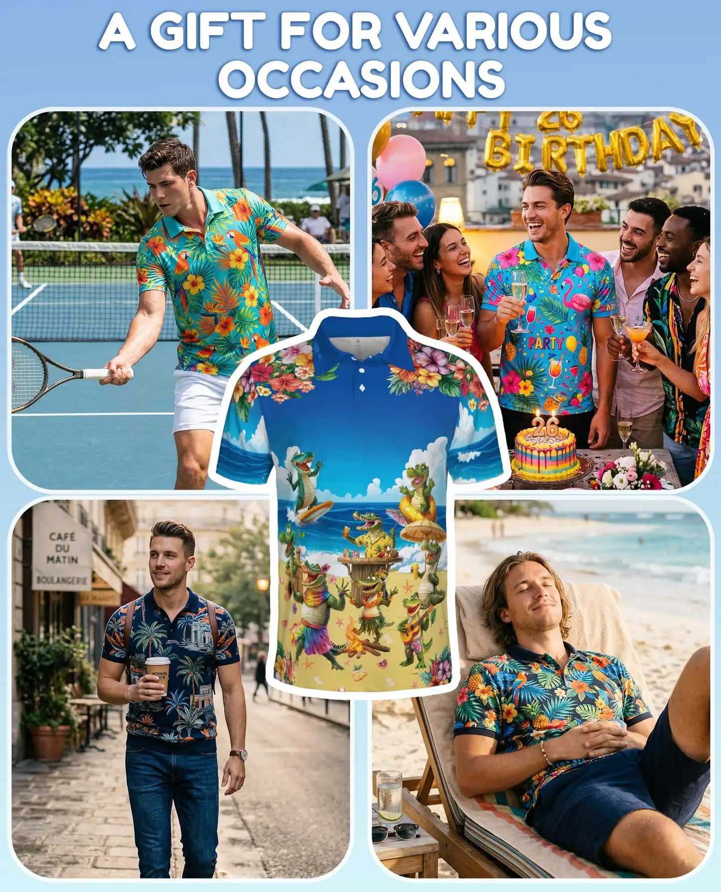 Funny Alligator Beach Hawaiian Polo Shirt | Netecom
