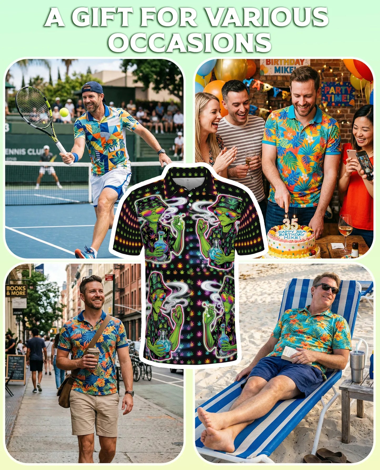 Funny Alien Neon 3D Polo Shirt for Men – Psychedelic Space Style | Netecom