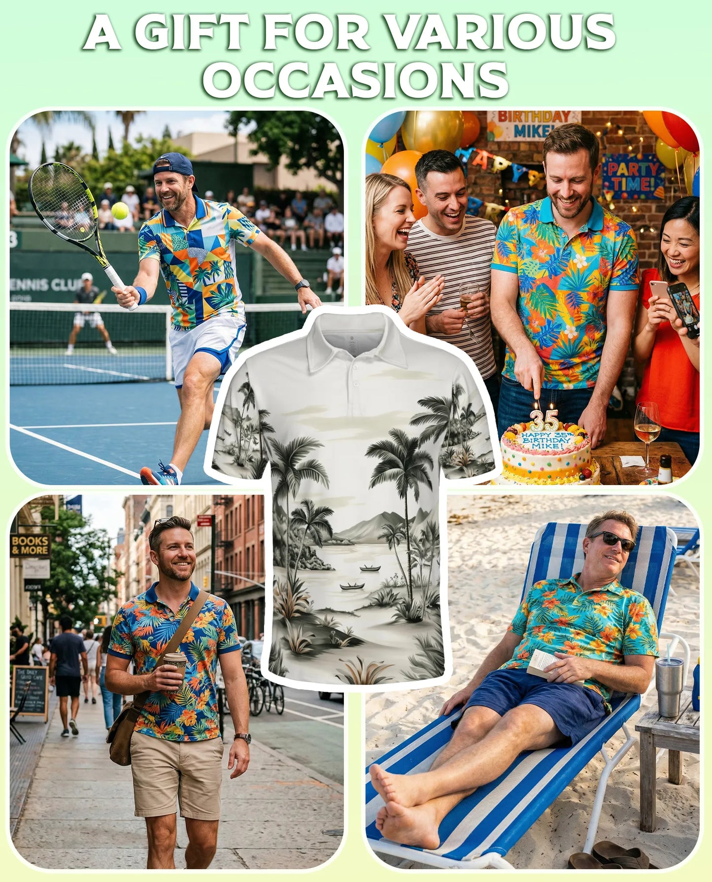 Tropical Landscape 3D Polo Shirt for Men – Vintage Beach Palm Style | Netecom