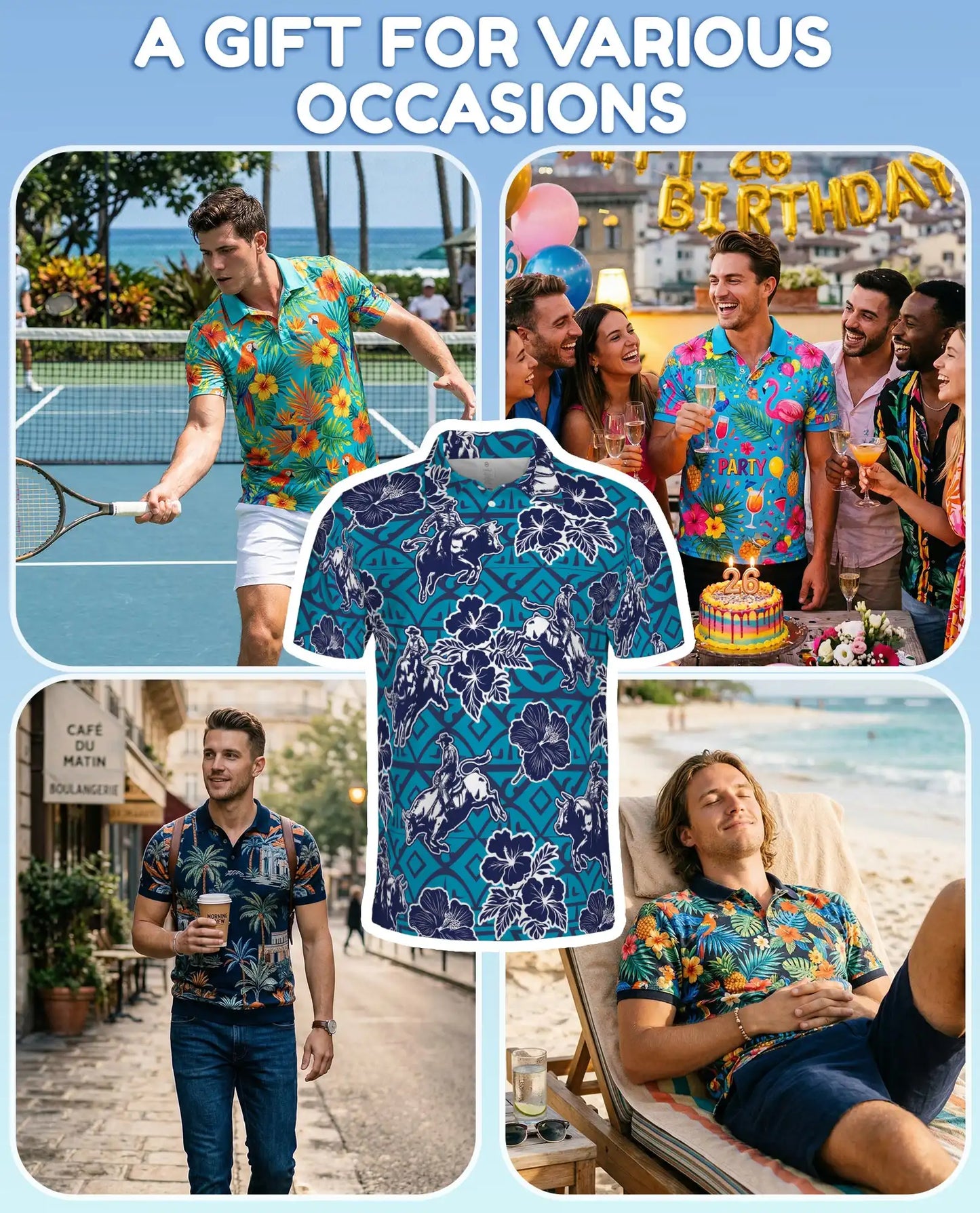 Western Rodeo Hibiscus Polo Shirt for Men- Cowboy Bull Riding | Netecom