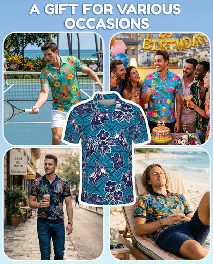 Western Rodeo Hibiscus Polo Shirt for Men- Cowboy Bull Riding | Netecom
