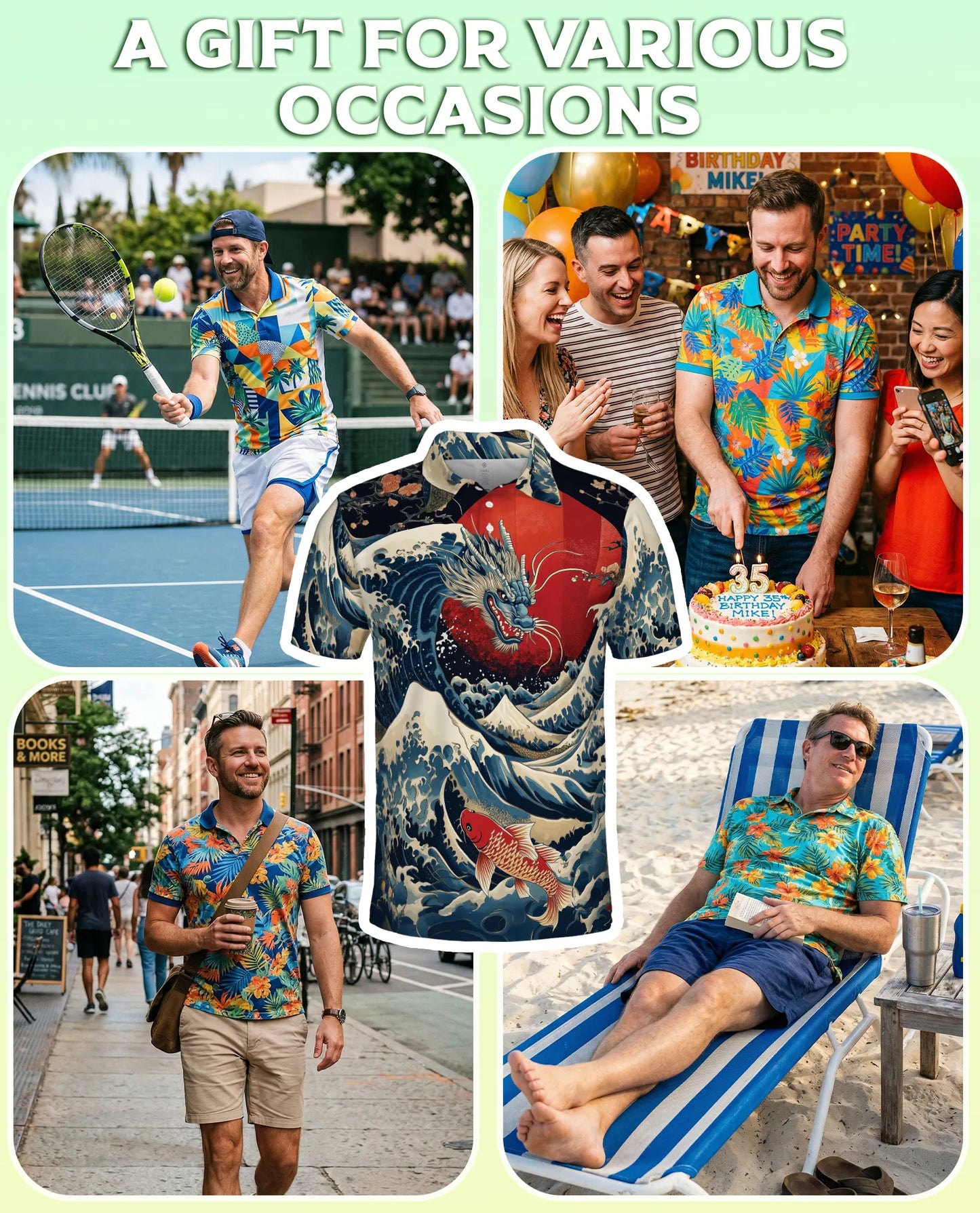 Dragon Wave 3D Polo Shirt for Men – Japanese Koi Ocean Style | Netecom