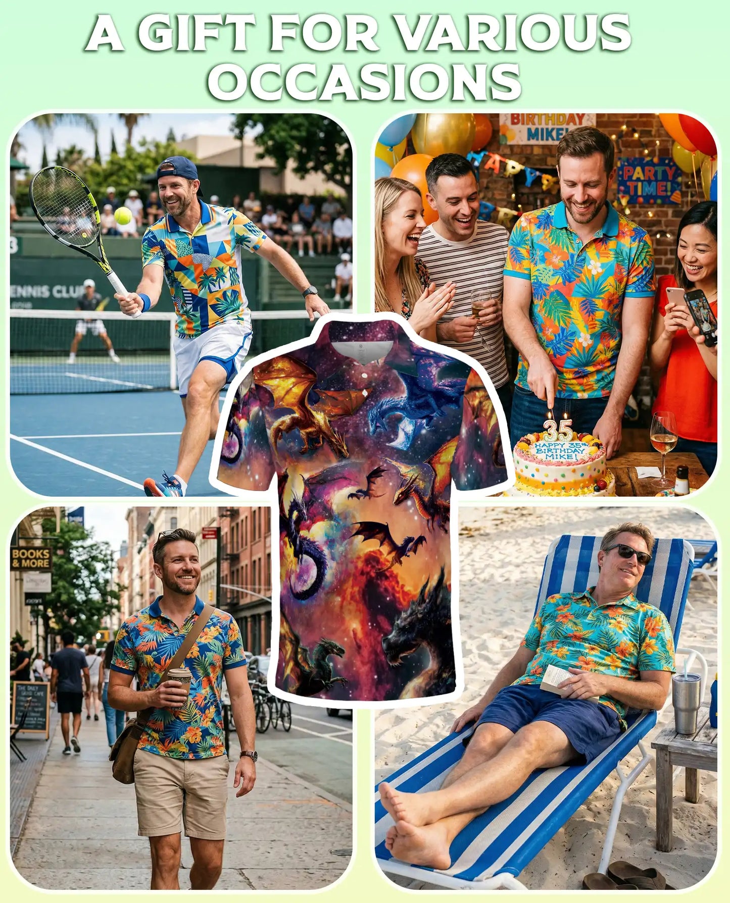 Cosmic Fantasy Dragon 3D Polo Shirt for Men – Galaxy Mythical Creature Style | Netecom