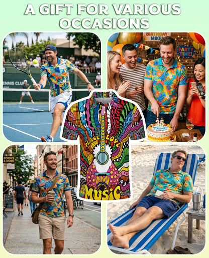 Psychedelic Music 3D Polo Shirt for Men – Colorful Guitar Art Style | Netecom
