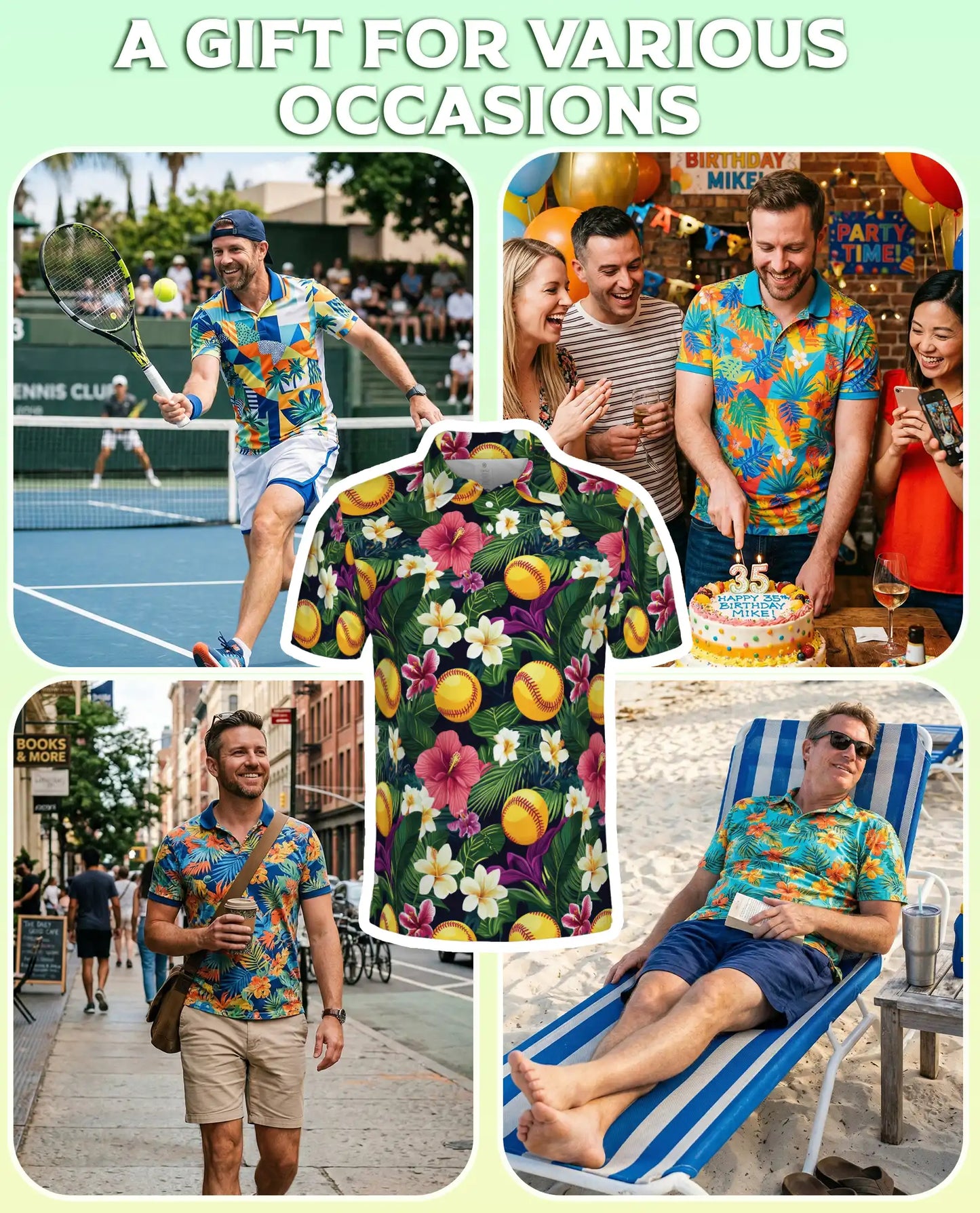 Softball Tropical Polo Shirt for Men- Floral Softball Pattern | Netecom