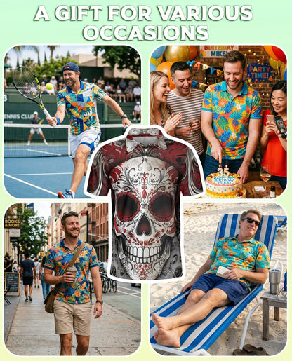 Sugar Skull Polo Shirt – Red Gothic Style | Netecom