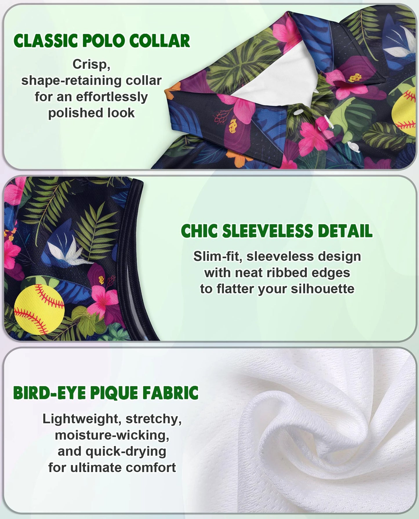 Softball Simple Hibiscus Sleeveless Polo Shirt for Women | Netecom