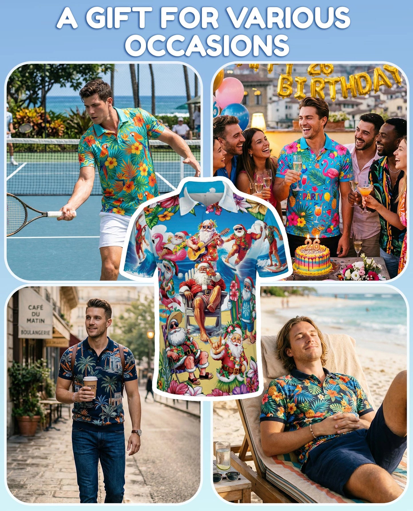 Funny Surfing Santa Polo Shirt for Men – Christmas Beach Style | Netecom