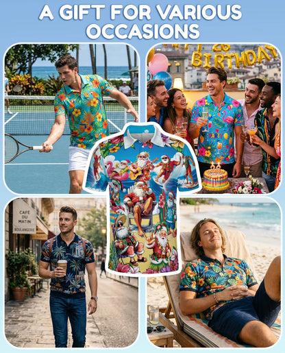 Funny Surfing Santa Polo Shirt for Men – Christmas Beach Style | Netecom