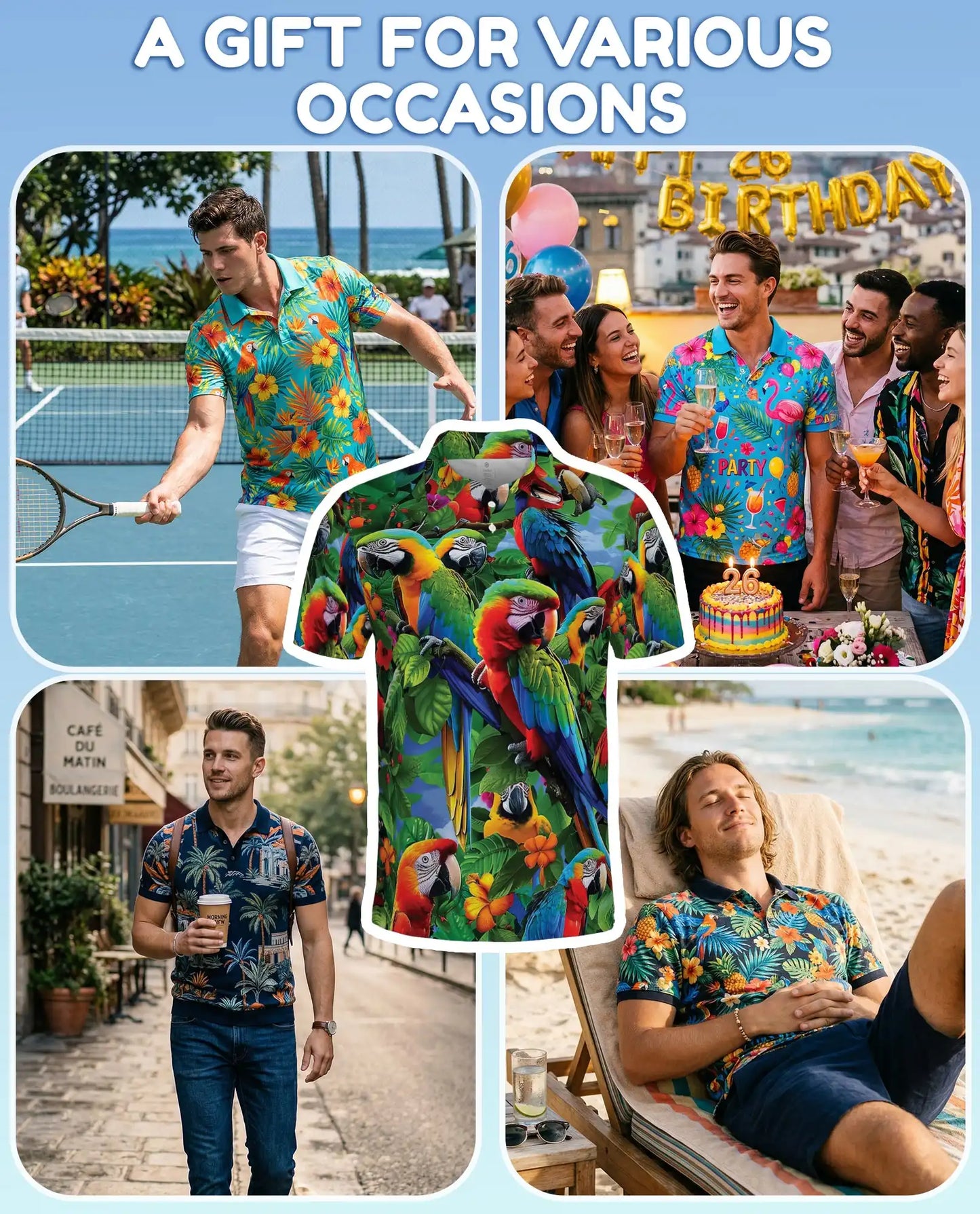 Tropical Parrot Polo Shirt for Men – Island Vacation Style | Netecom