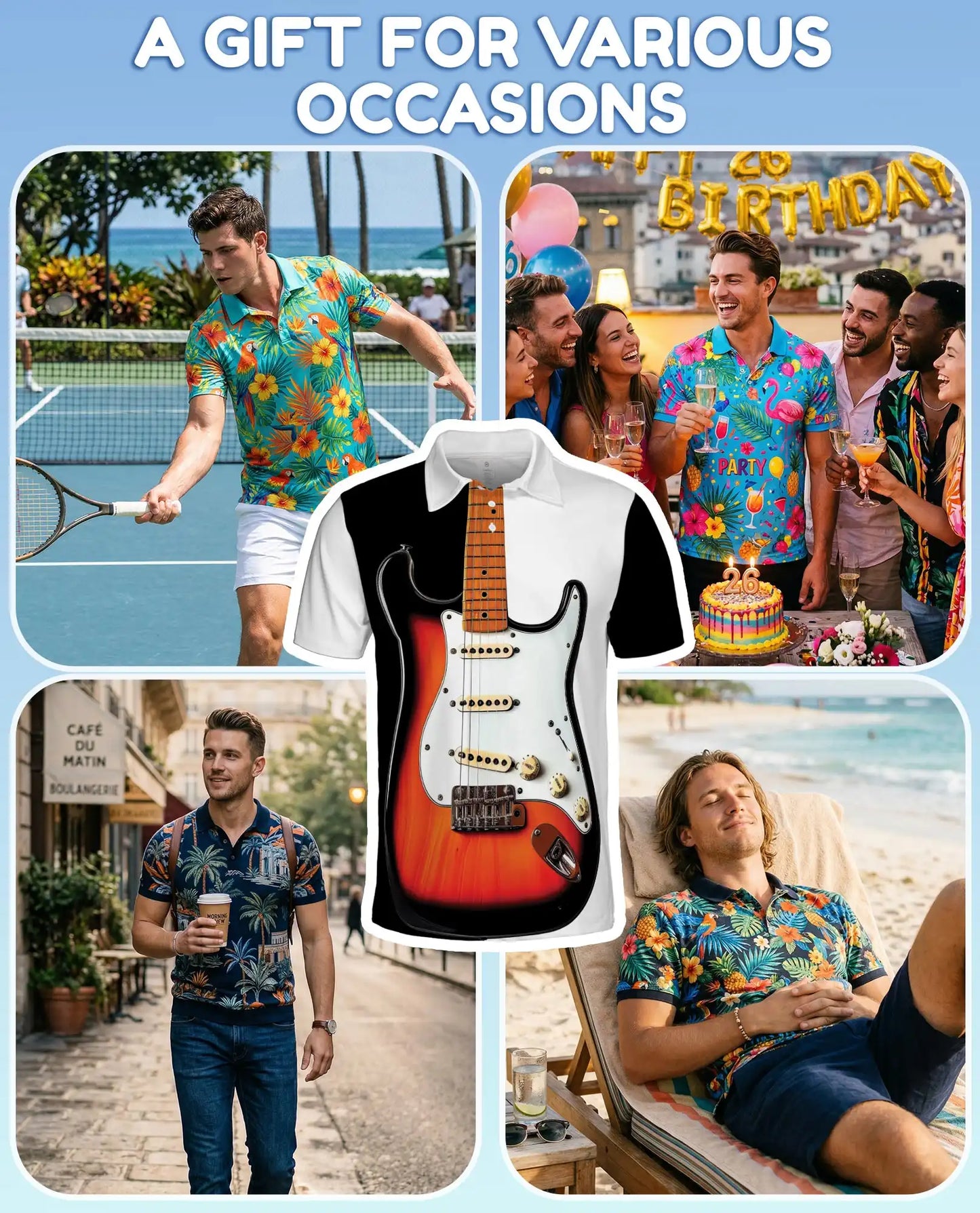 Electric Guitar Polo Shirt - Classic Rock Musician Style | Netecom