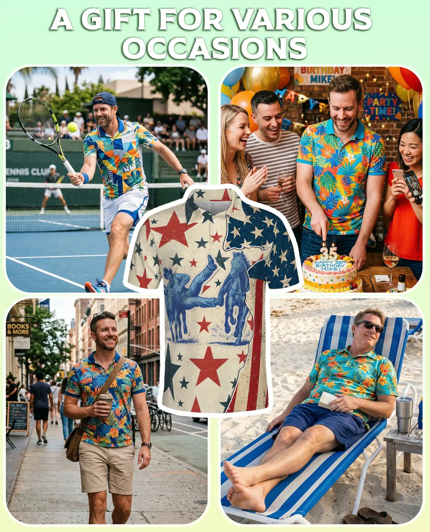 Vintage Cowboy Rodeo Polo Shirt Patriotic Western Stars Print | Netecom